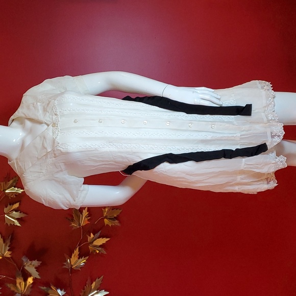 White Lightweight Button Front Dress with Sash and Detachable Collar Sz S - Picture 4 of 14